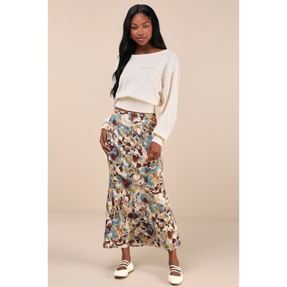 Lulus Stylish Multi Abstract Floral Midi Skirt - Size M